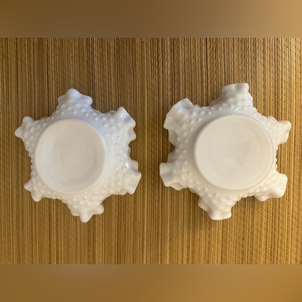 Fenton Hobnail Milk Glass Candy Dish White Elegant Ruffled Edge Set of 2 Vintage - Picture 3 of 5